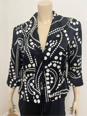 JS Collections Black 100% silk Jacket with White Dot Swirl Print